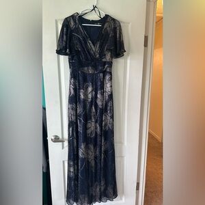 Betsy & Adam Blue Flutter Sleeve Maxi Dress